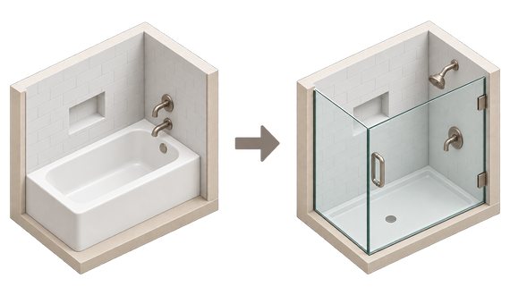 Tub to shower conversion