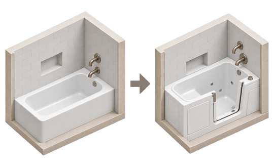 Bath to walk-in bath conversion